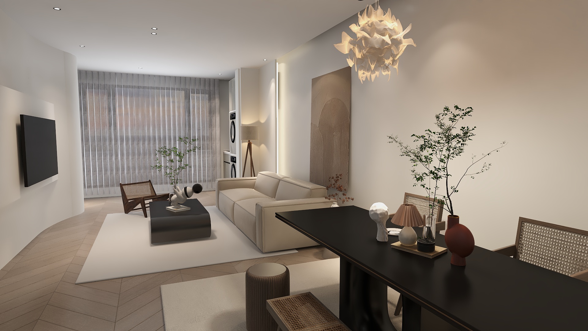 jubilee ar night 禧.棲-屯溪天都江苑-104平户型，侘寂奶油风实景渲染装修效果图