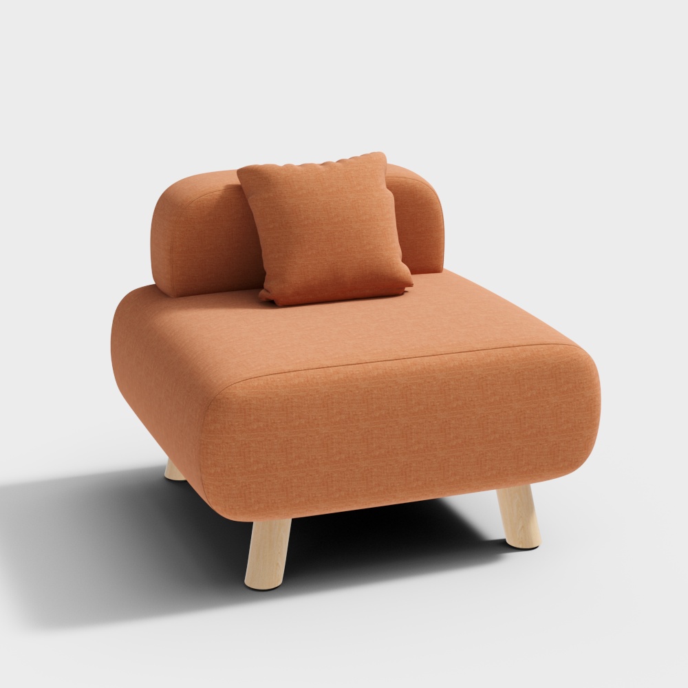 Moderner Stuhl mit orangefarbenem Akzent, gepolstert aus Baumwolle und Leinen, inklusive Kissen