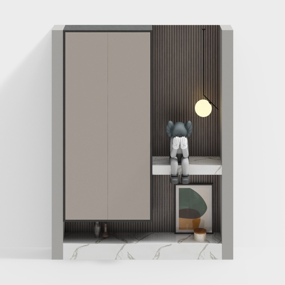 Light Luxury Entrance Rock Slab Wood Finish 3D Model
