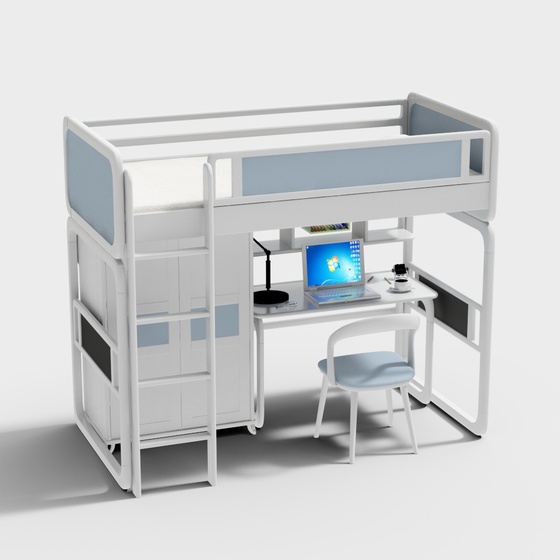Dormitory Black Bunk Beds 3D Model - Space-Saving