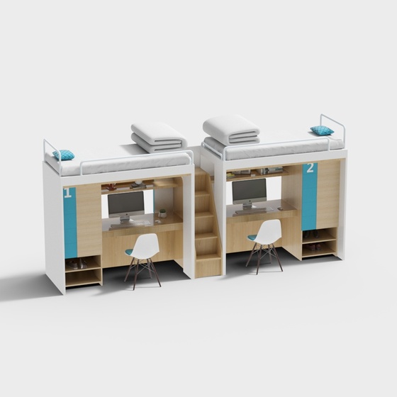 Black and Brown Bunk Beds 3D Model - Dormitory Design