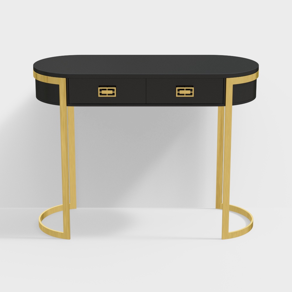 39.4" Black Modern Console Table with Drawers and Double Stainless Steel Sled