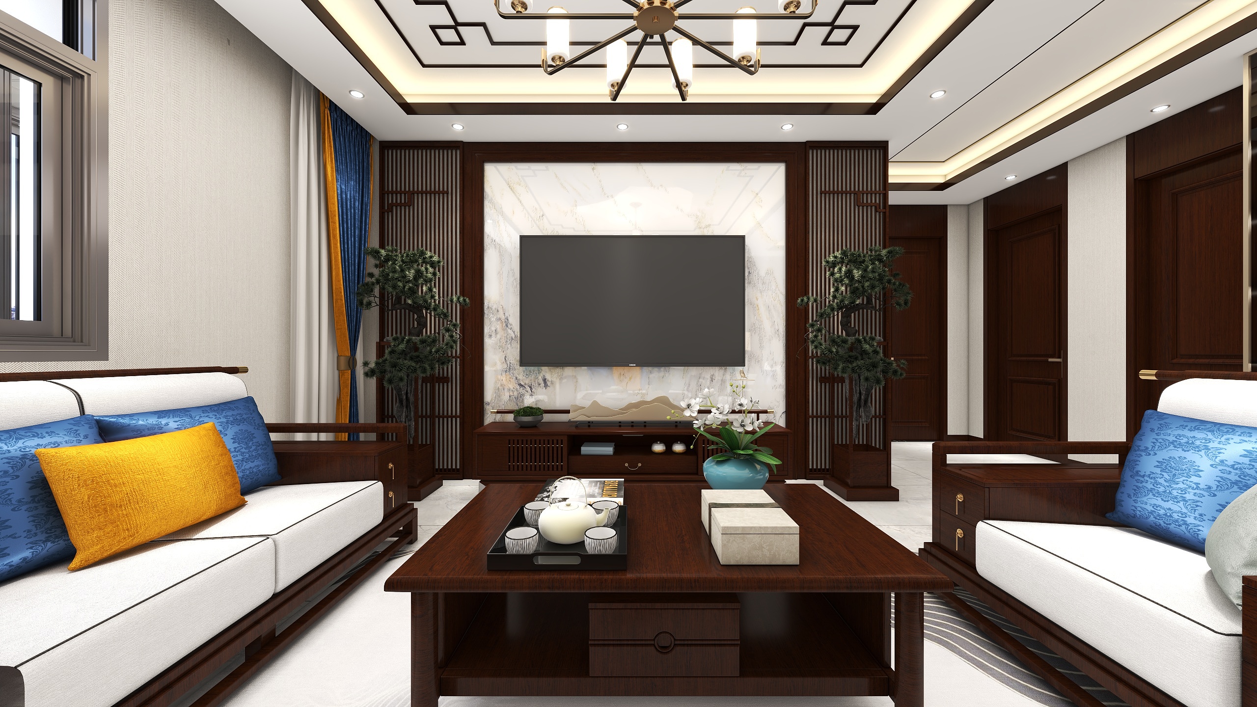 设计师赵定宇-孝义市贾庄小区新中式风格3室一厅设计装修效果图