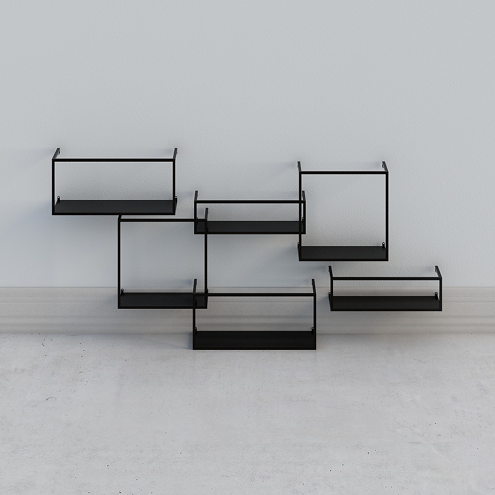 Modern 6 Pieces Wall-Mounted Shelving Black Floating Storage Shelves Metal