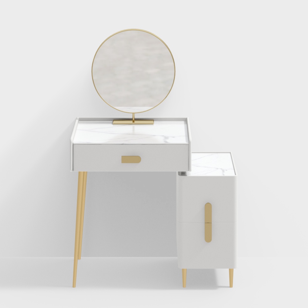 Inarrow Modern Off-white Makeup Vanity Table with Mirror & Side Table