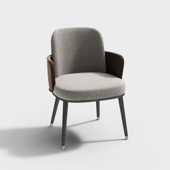 Modern Light Luxury Dining Chair 3D Model in Gray with Arms