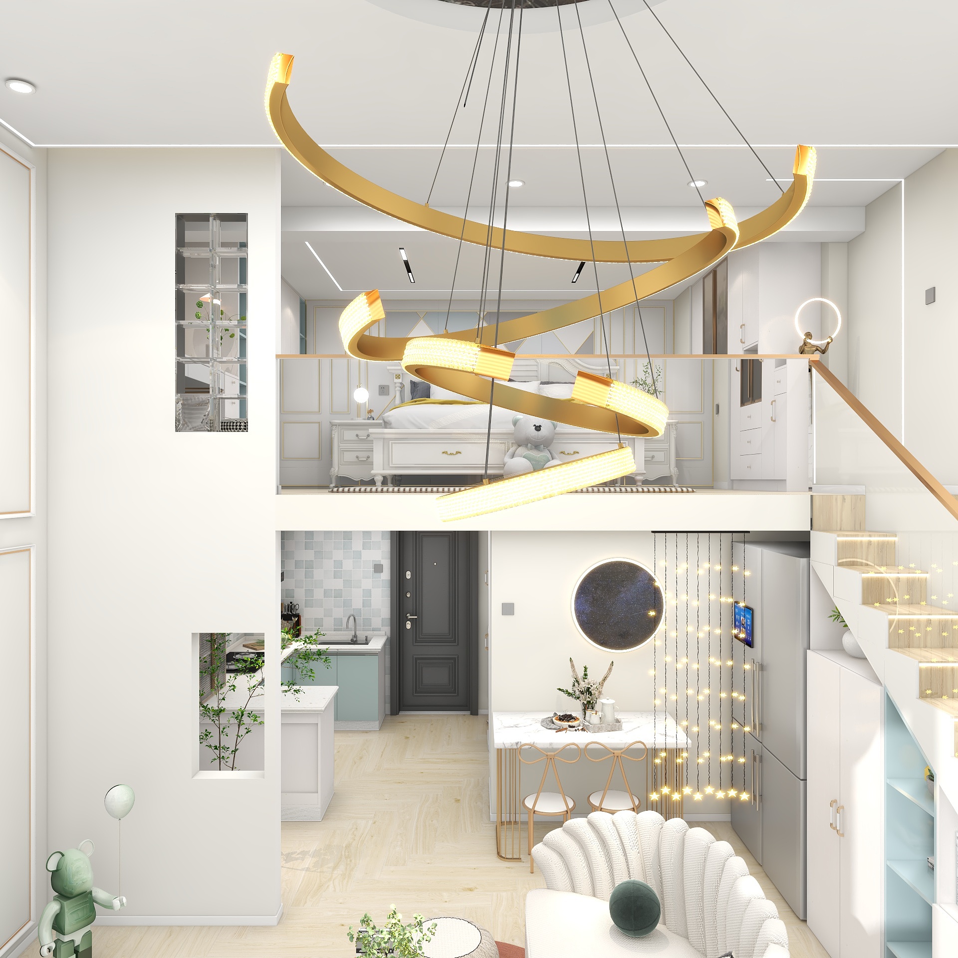 全案设计师张红-清华公寓45㎡复式公寓-轻奢风格-装修设计方案