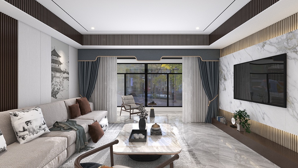 金舟装饰AZ-130平新中式风格-装修设计方案