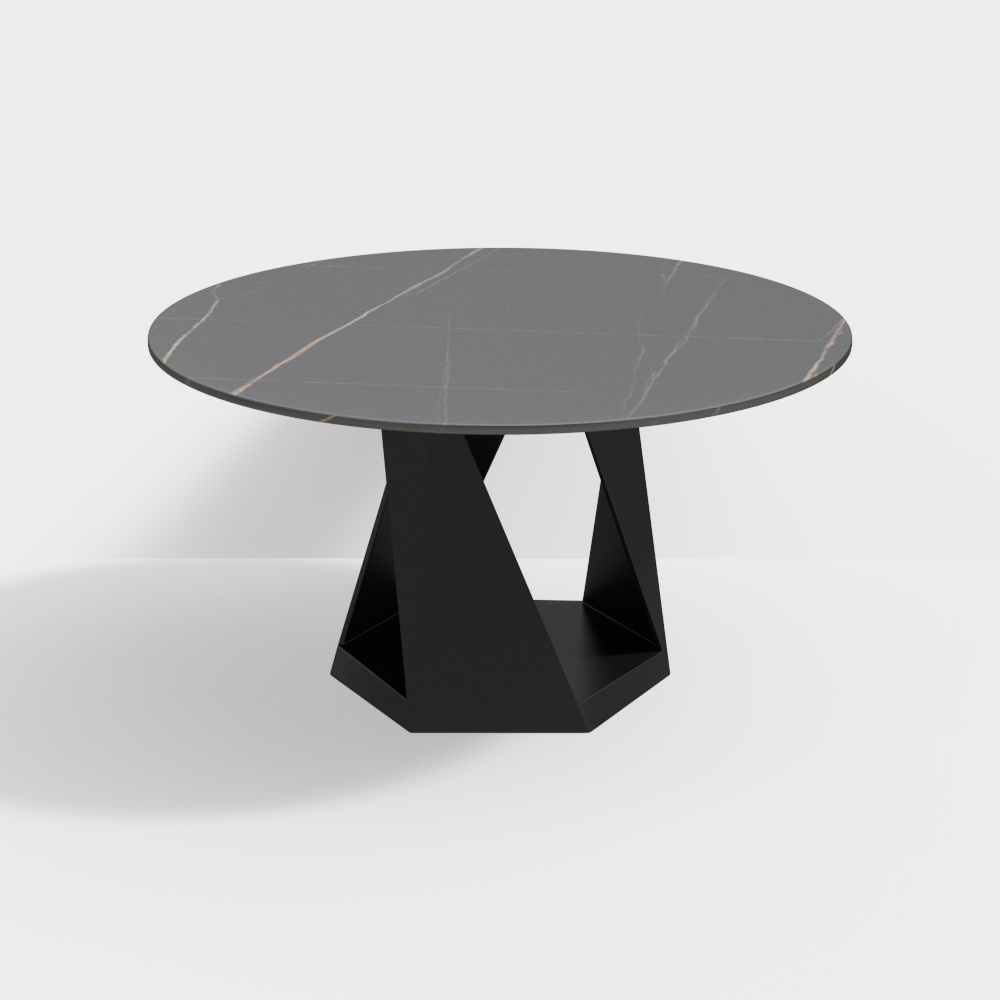 Mhexagon 1500mm Classic Black Round Sintered Stone Top Dining Table Carbon Steel Base