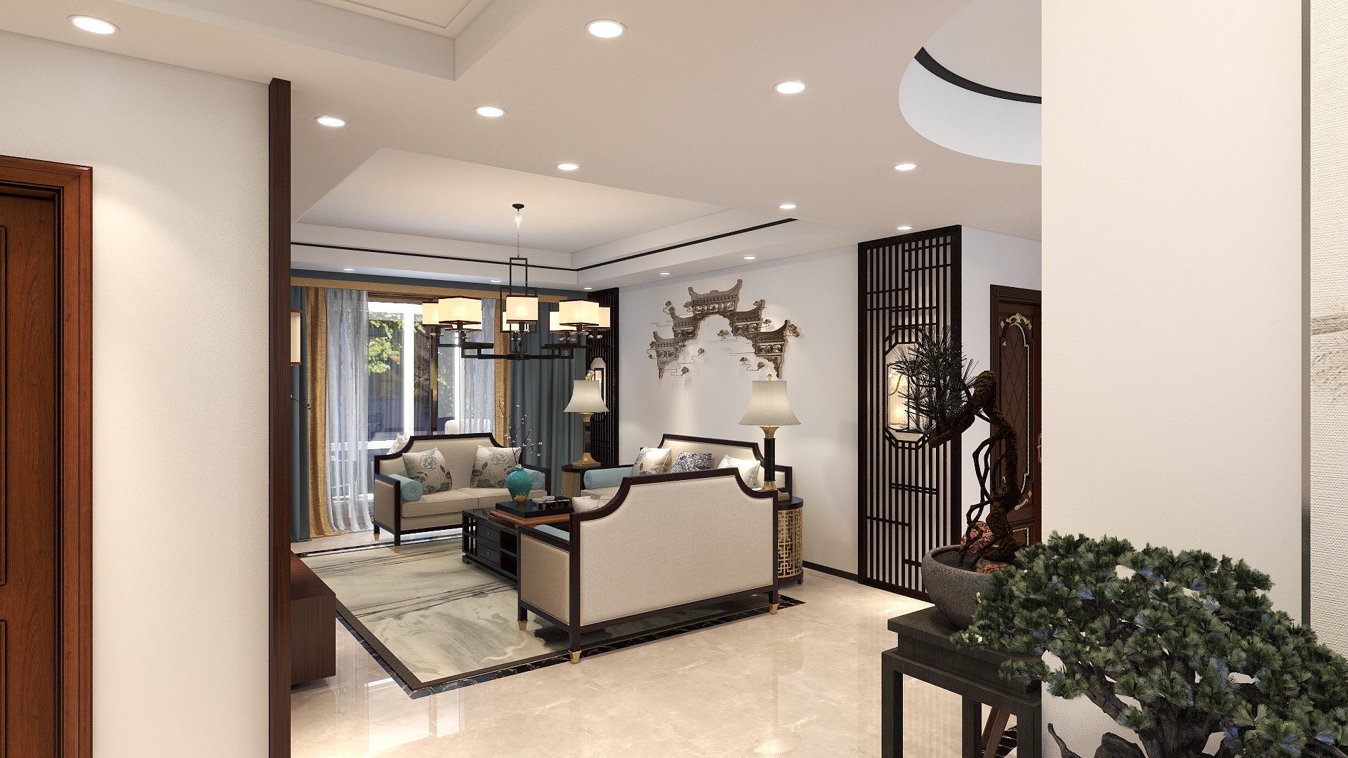 軍的梦想小屋-佳兆业玖玖山156平新中式风格小区设计装修效果图