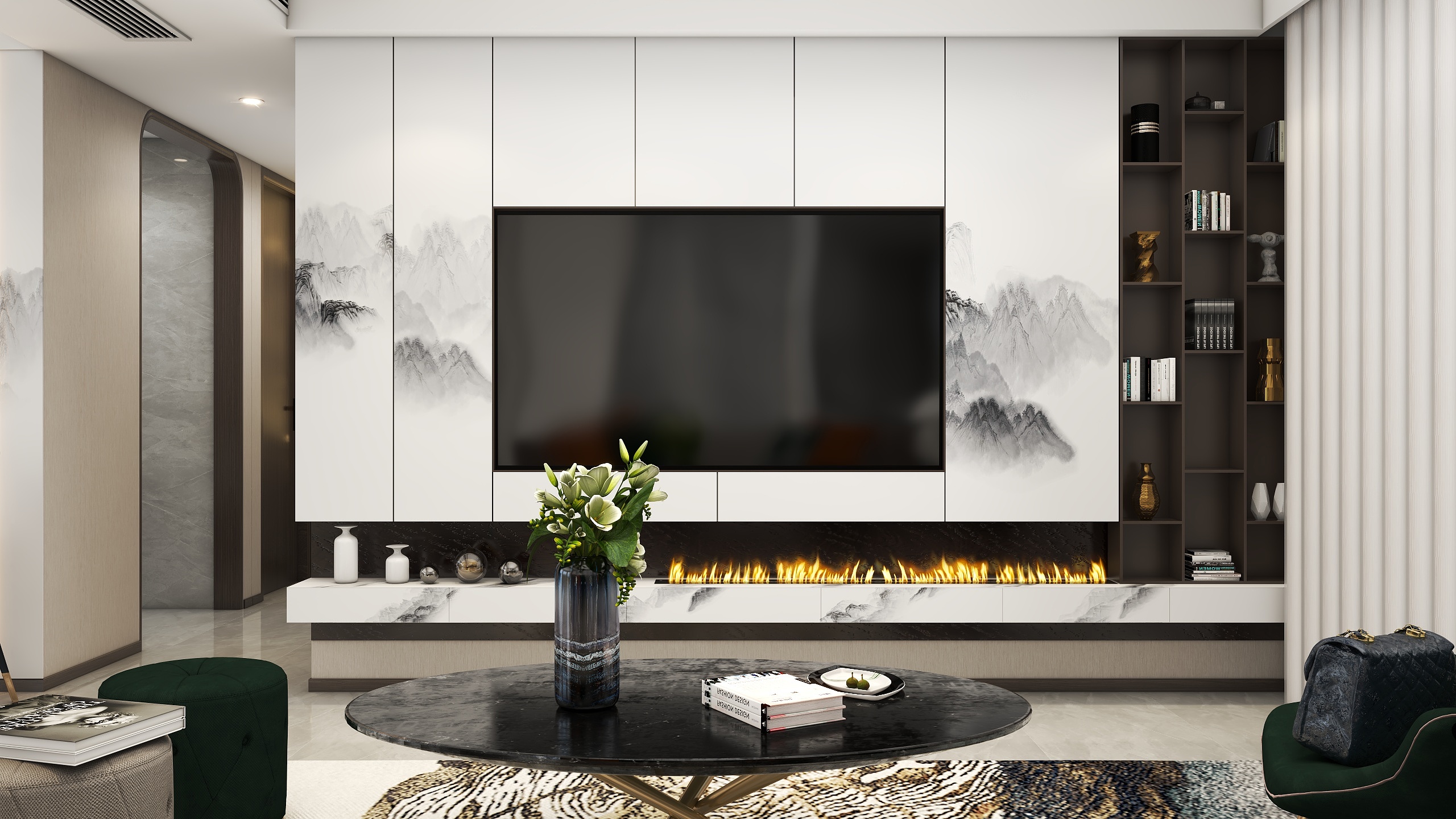 李青越-108方新中式风格三居室装修效果图