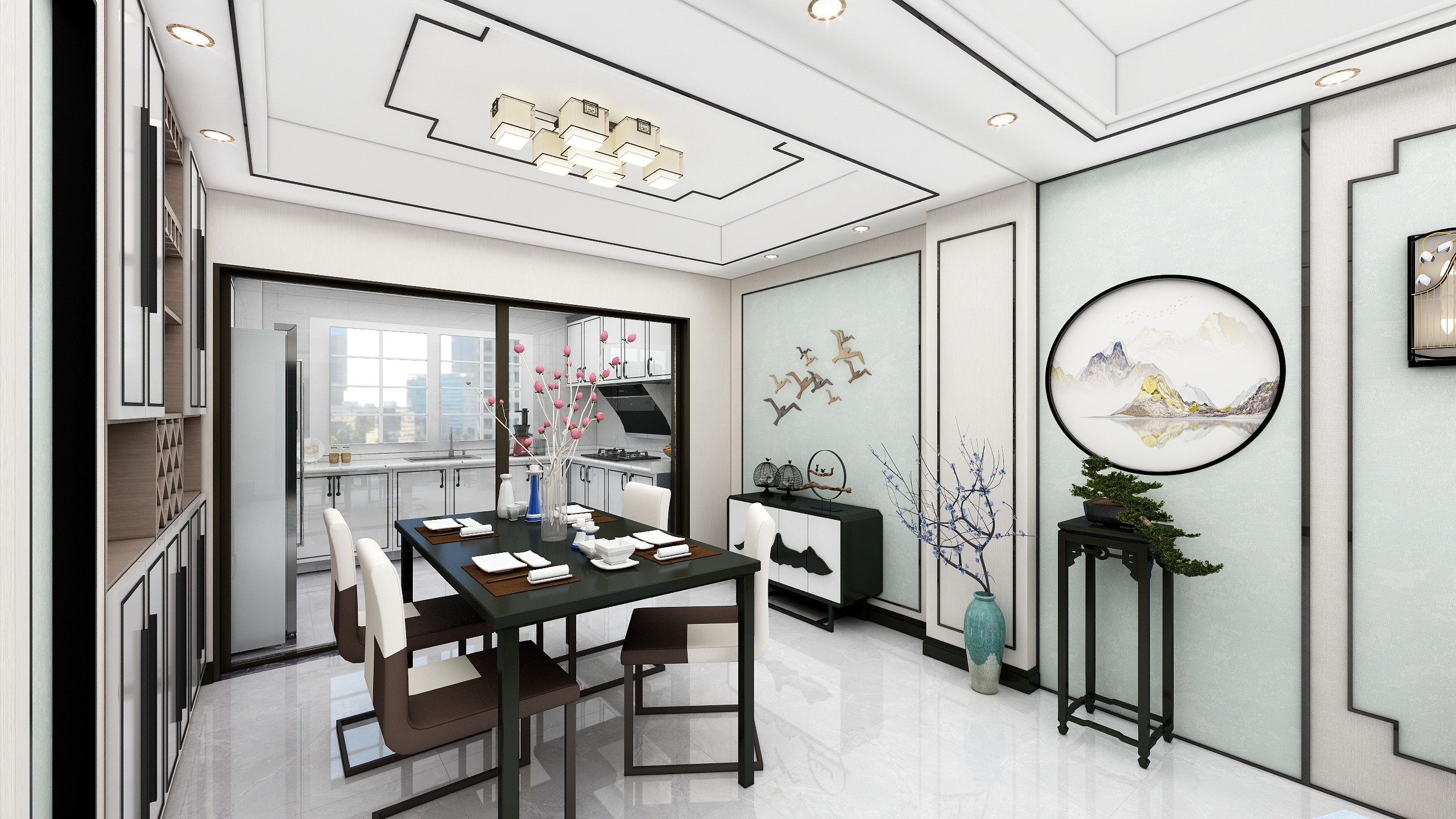 辰尚设计-书香世家新中风格98平装修效果图