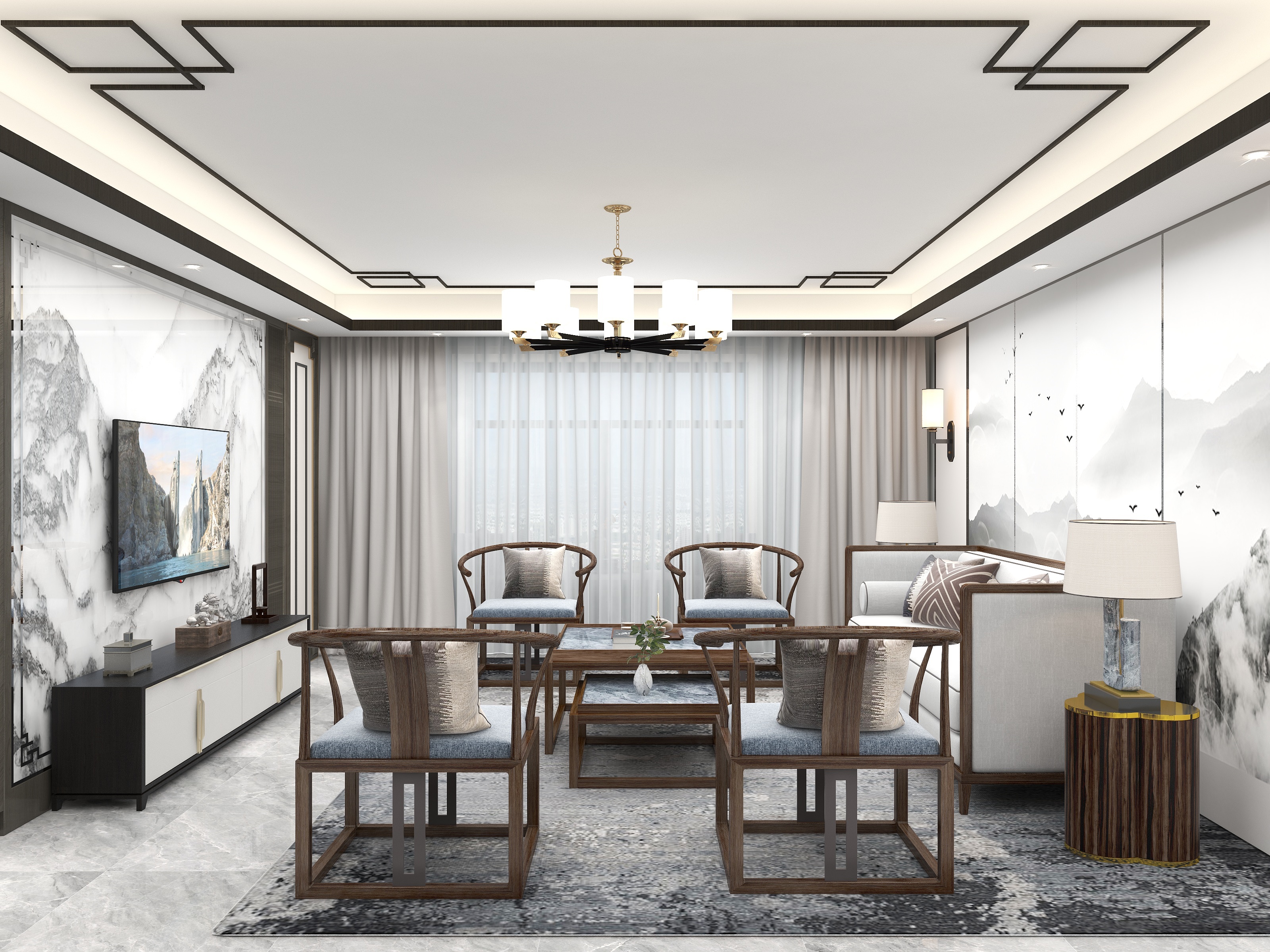 壹诺设计工作室-新中式装修效果图