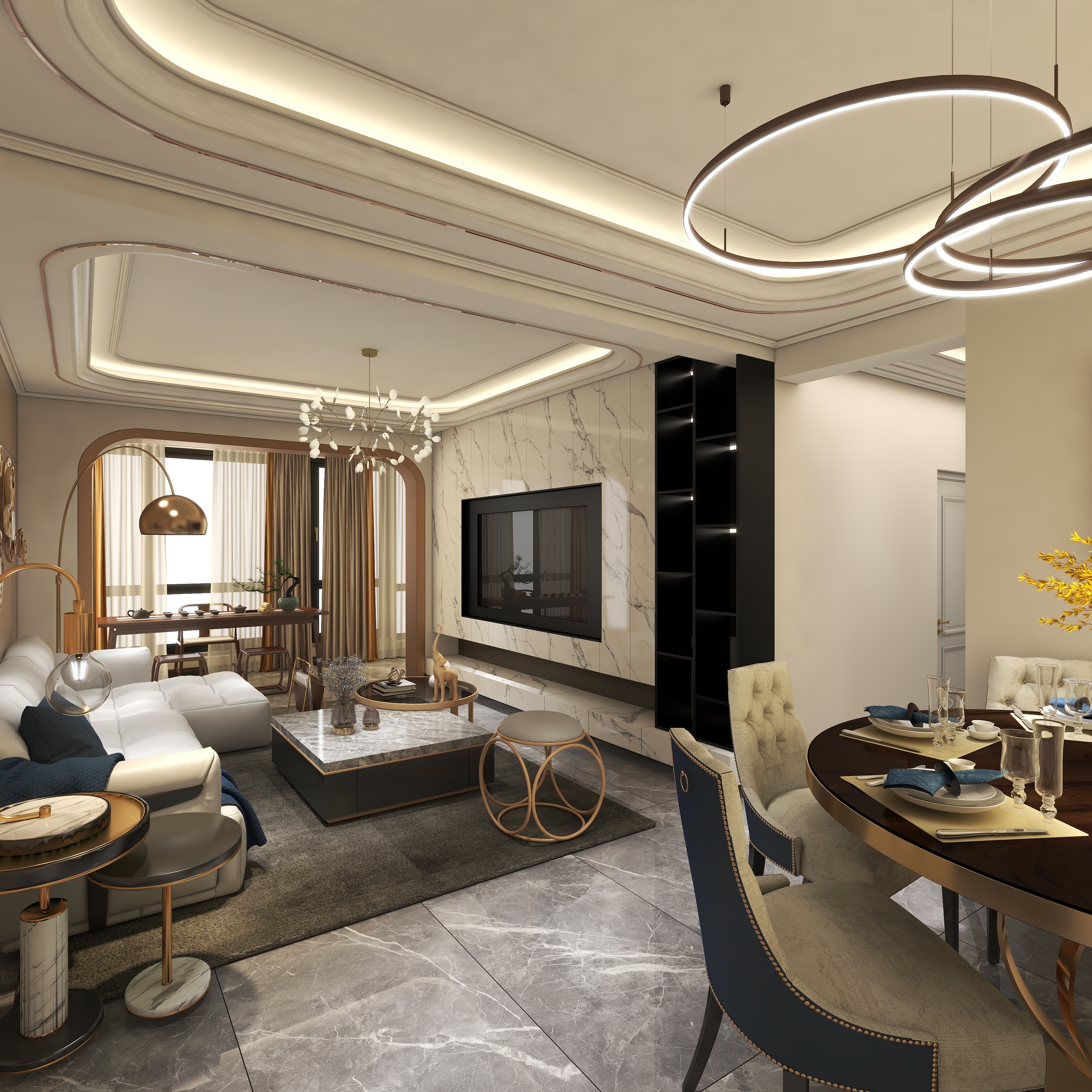 灵感设计胡先生-沁湾铭园128平方轻奢-装修设计方案