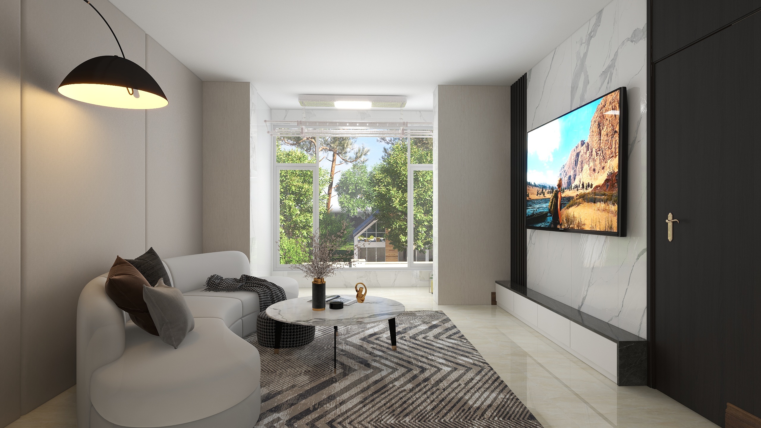 Pumpkim-华润长安里轻奢105平三居装修效果图