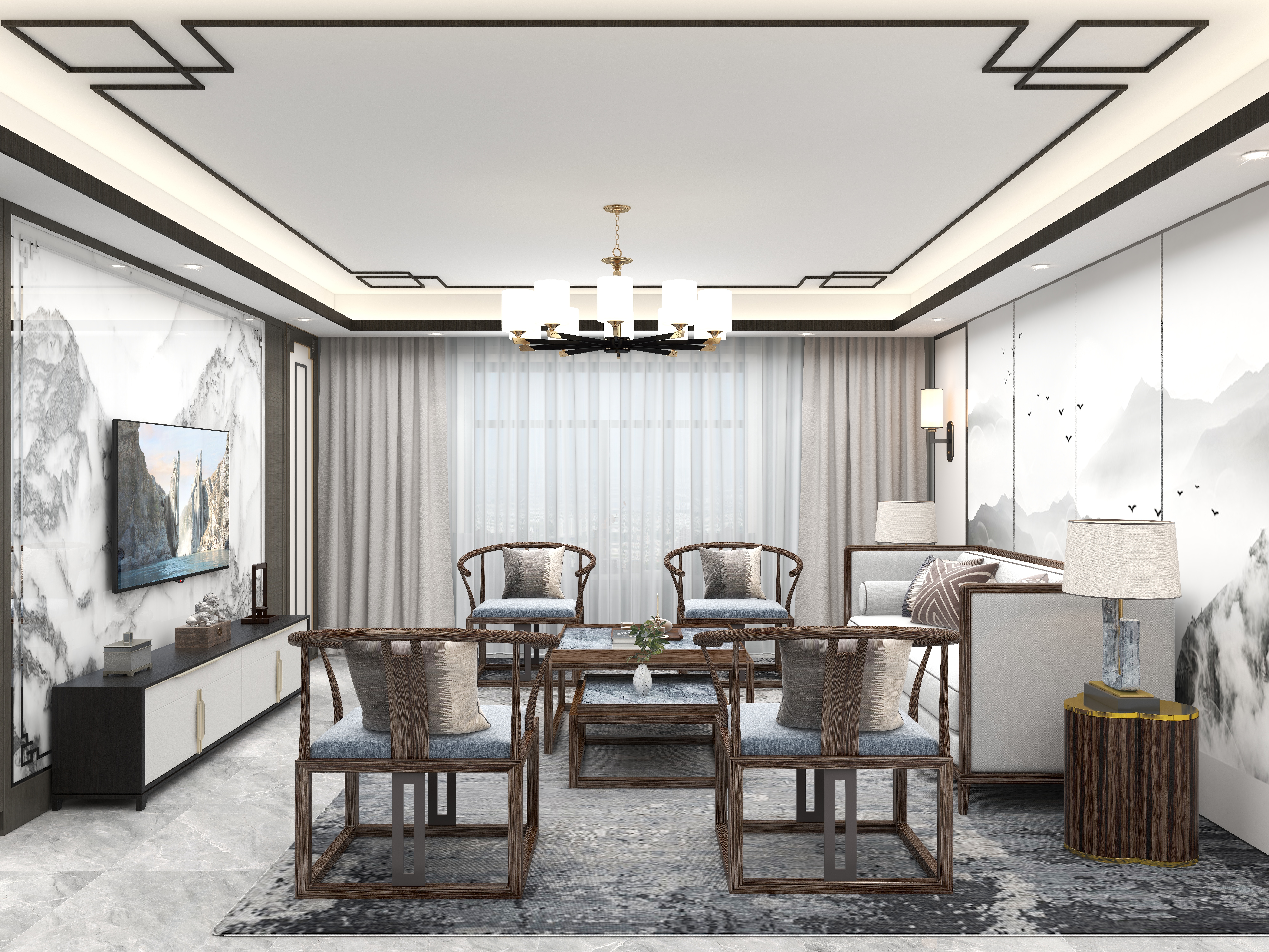 壹诺设计工作室-新中式装修效果图