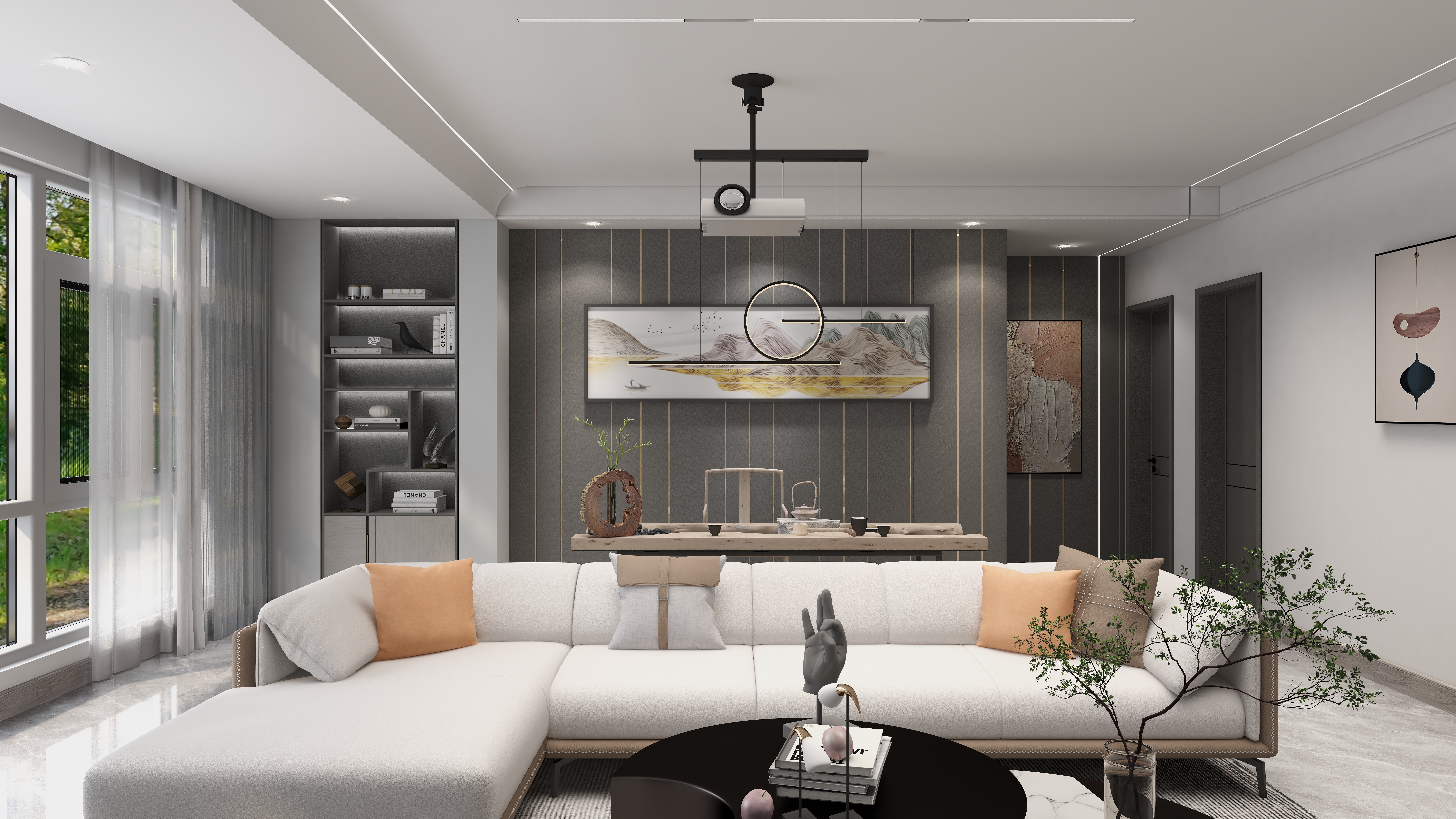 十字卡-贵阳 绿地花都国际  130平米  客餐厅 横厅 现代 极简  轻奢-装修设计方案