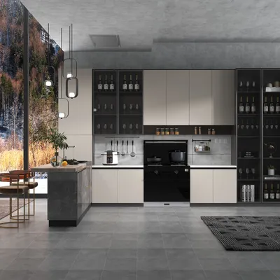 Modern Gray Kitchen with Open Layout