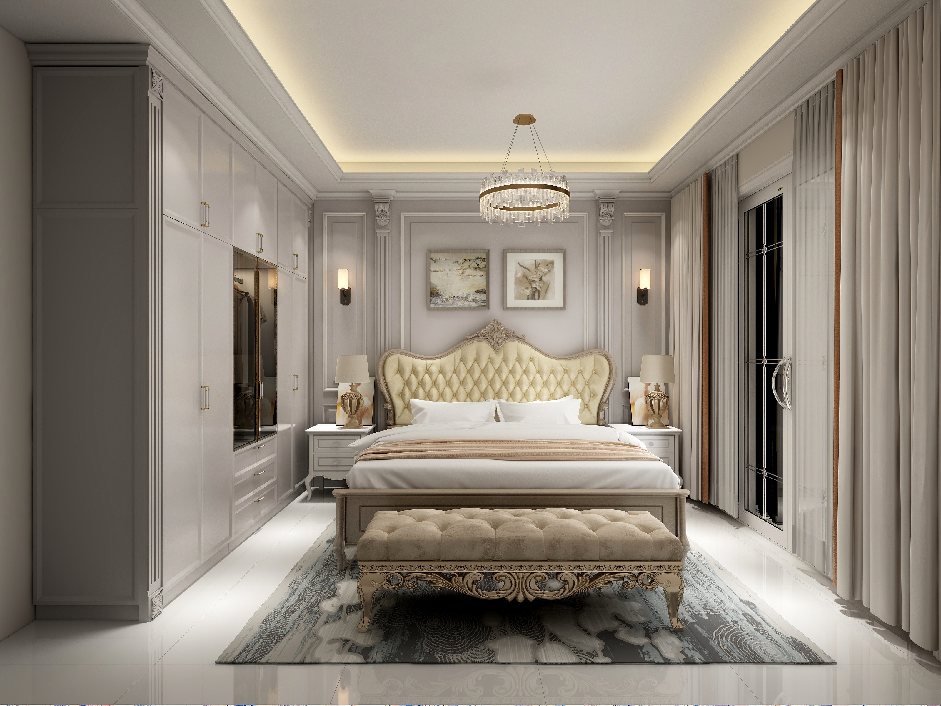 舞动腾跃-26方轻奢美式卧室+多功能衣帽间-装修设计方案