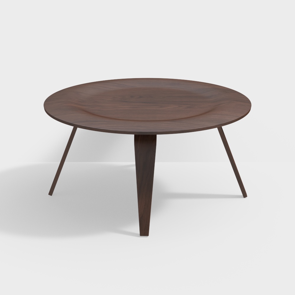 Mid-Century Modern Round Coffee Table with 4 Legs Walnut Small Accent Table