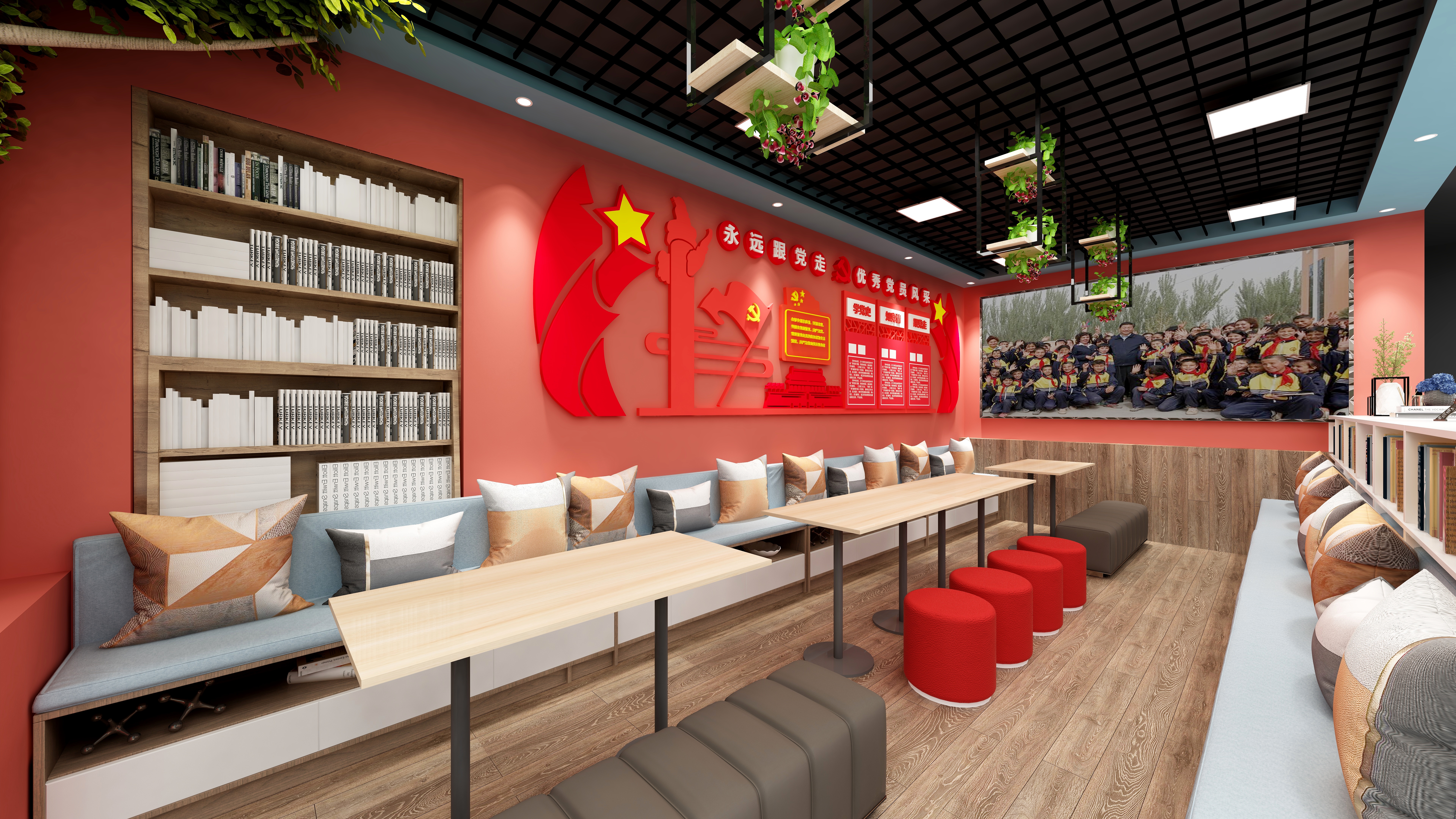 free行客丿设计-大厅读书区一层大厅装修效果图第1张