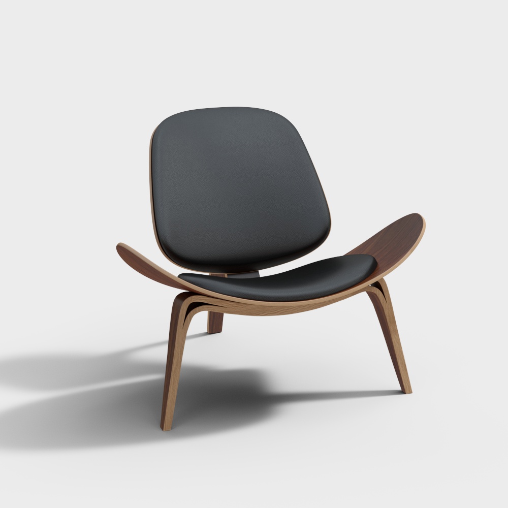 Schwarz Moderner Sessel aus Leder mit einer Seite in Nussbaum Dreibein