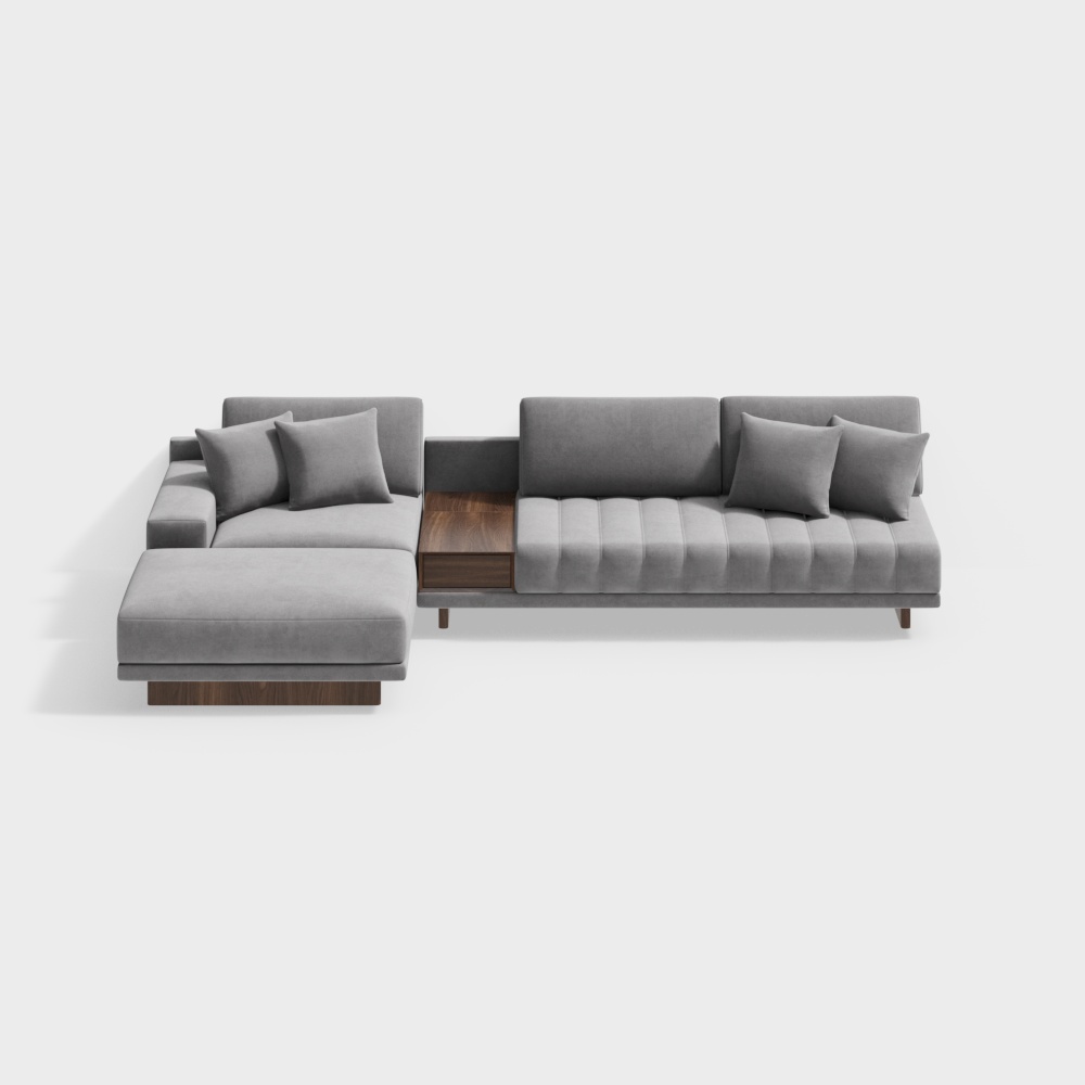 Sofá seccional modular de terciopelo gris en forma de L de 3200 mm con reposapiés para sala de estar