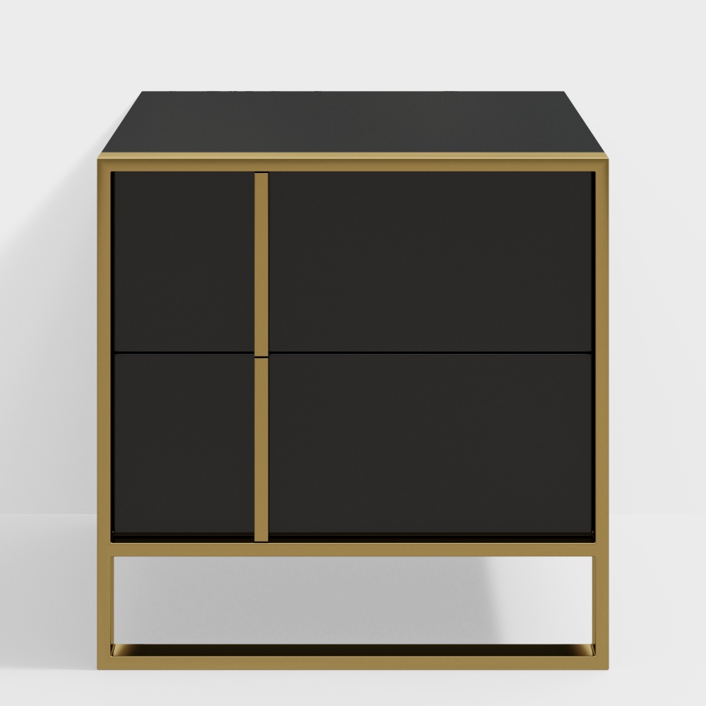 Rimh Black Lacquer Bedroom Nightstand Stainless Steel in Gold