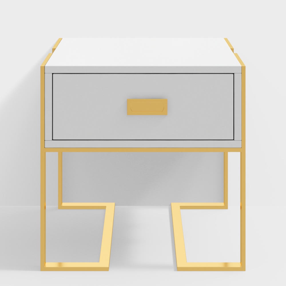 Jocise Mesa auxiliar moderna de madera blanca con 1 cajón y pedestal doble dorado