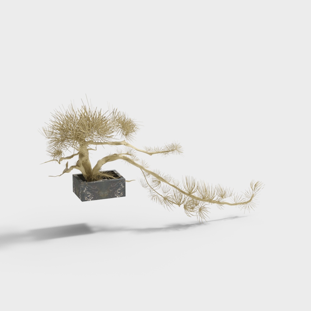 新中式园林假山背景-松树干支3D模型