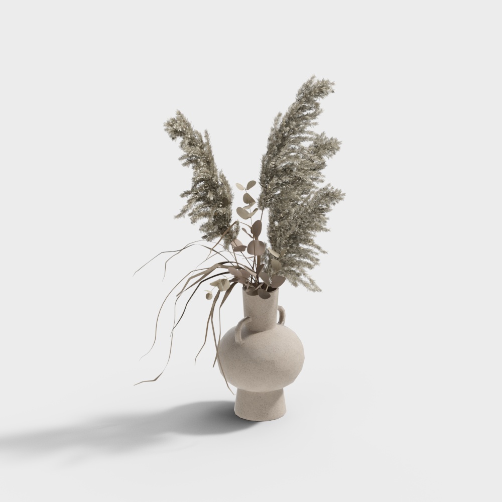 现代休闲沙发组合-植物摆件3D模型