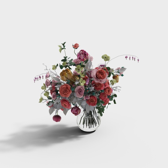 Colorful Floral Arrangement Vase 3D Model