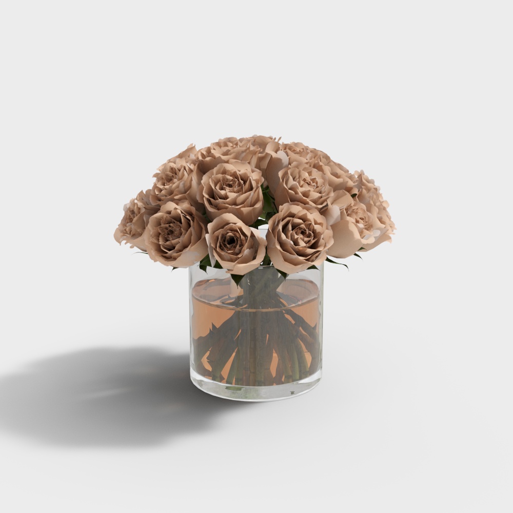 现代玫瑰花瓶花艺-圆柱形花瓶