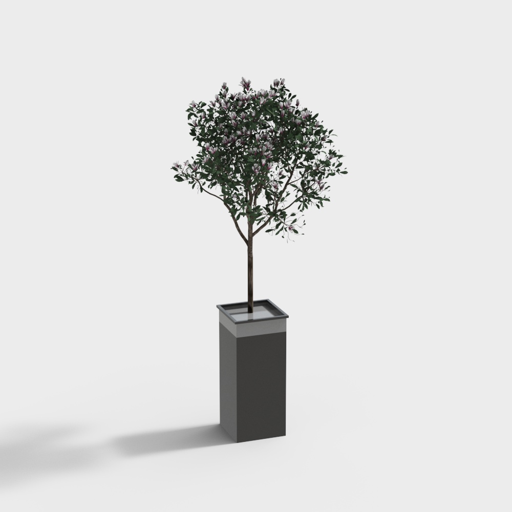 现代绿植堆盆栽-红花绿植3D模型