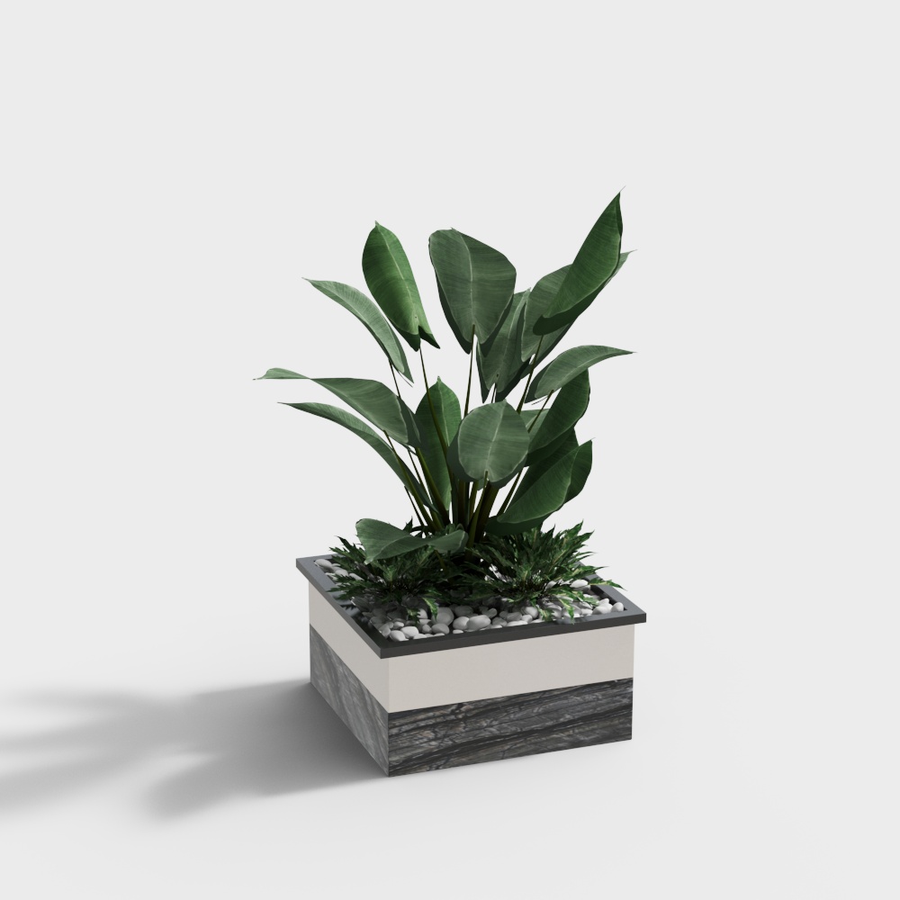 现代绿植堆盆栽-绿植3D模型