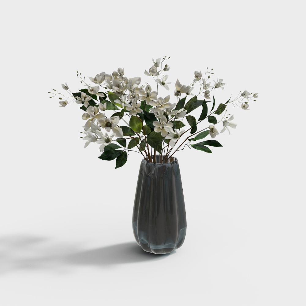 现代花瓶花艺摆件-白色花卉3D模型