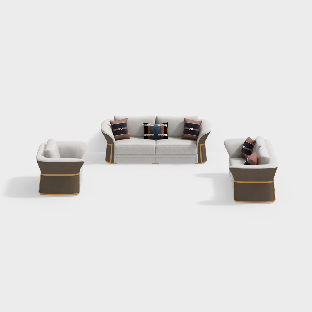 Sofá de salón moderno de piel sintética en marrón y blanco juego de 3
