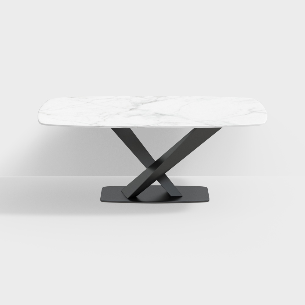 79" Modern Rectangular White Sintered Stone Dining Table with Metal X-Base
