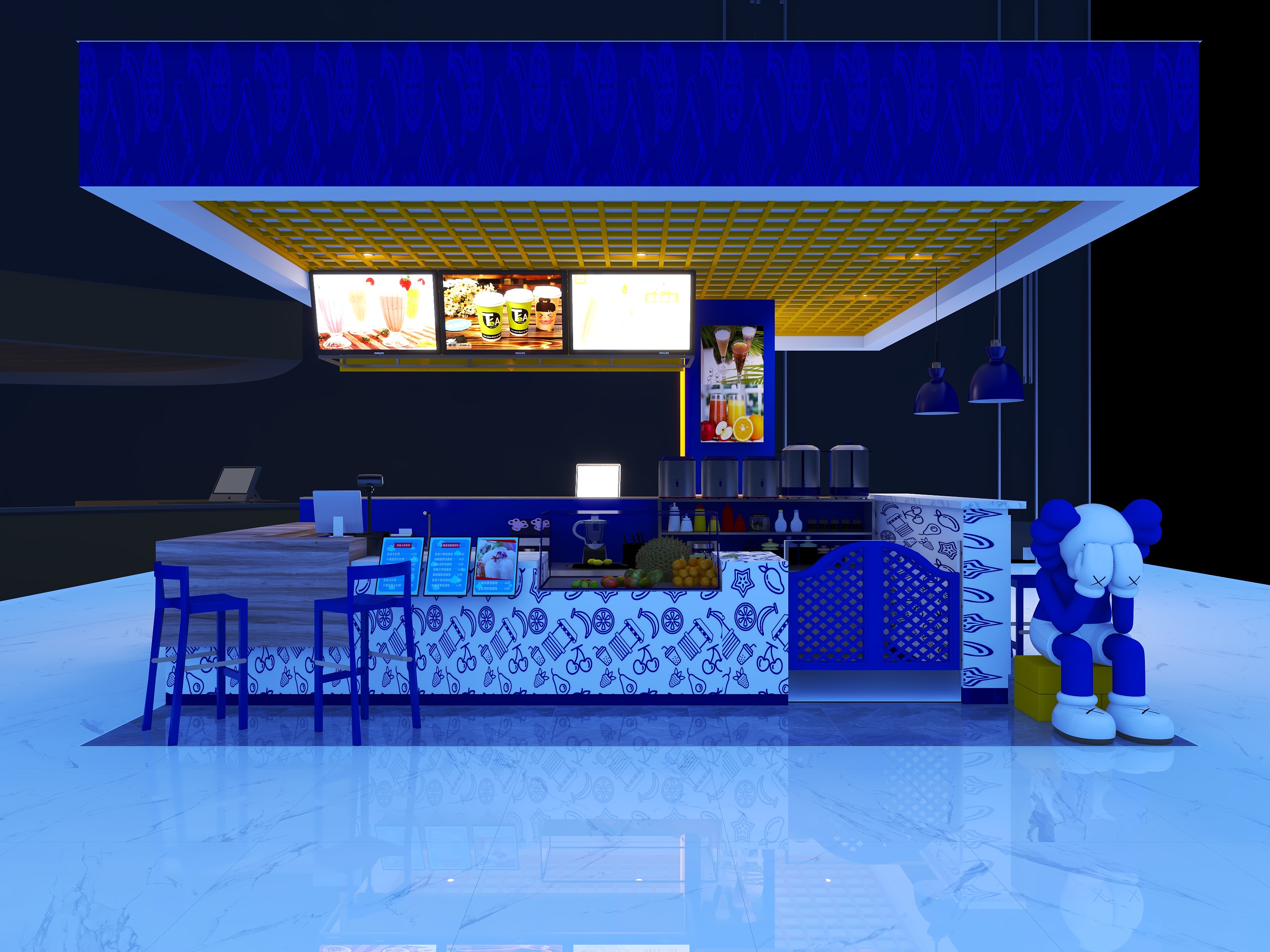 设计师~阿龙-星愿茶奶茶店装修效果图