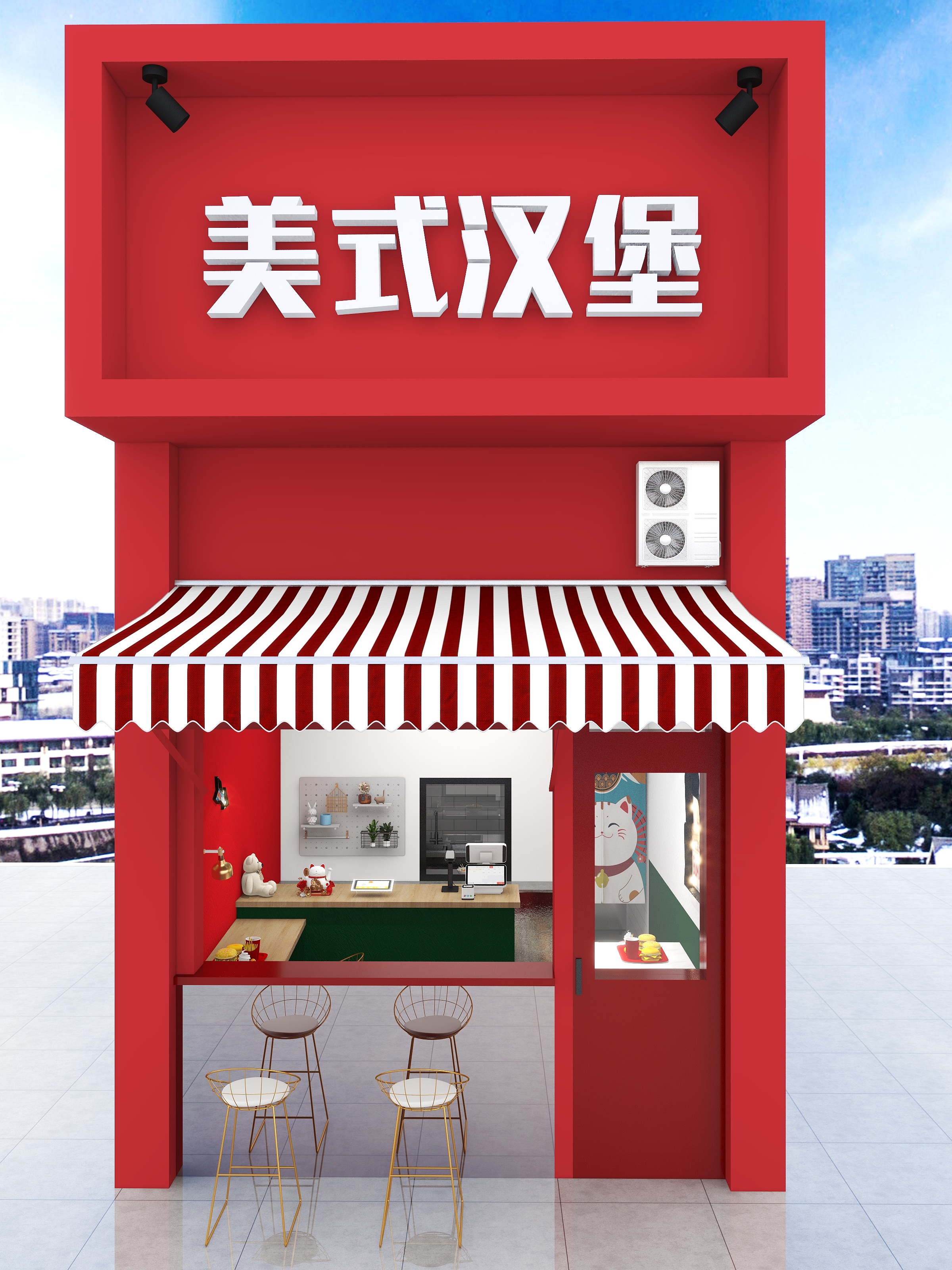 接家装工装设计-时代广场美式汉堡店-装修设计方案