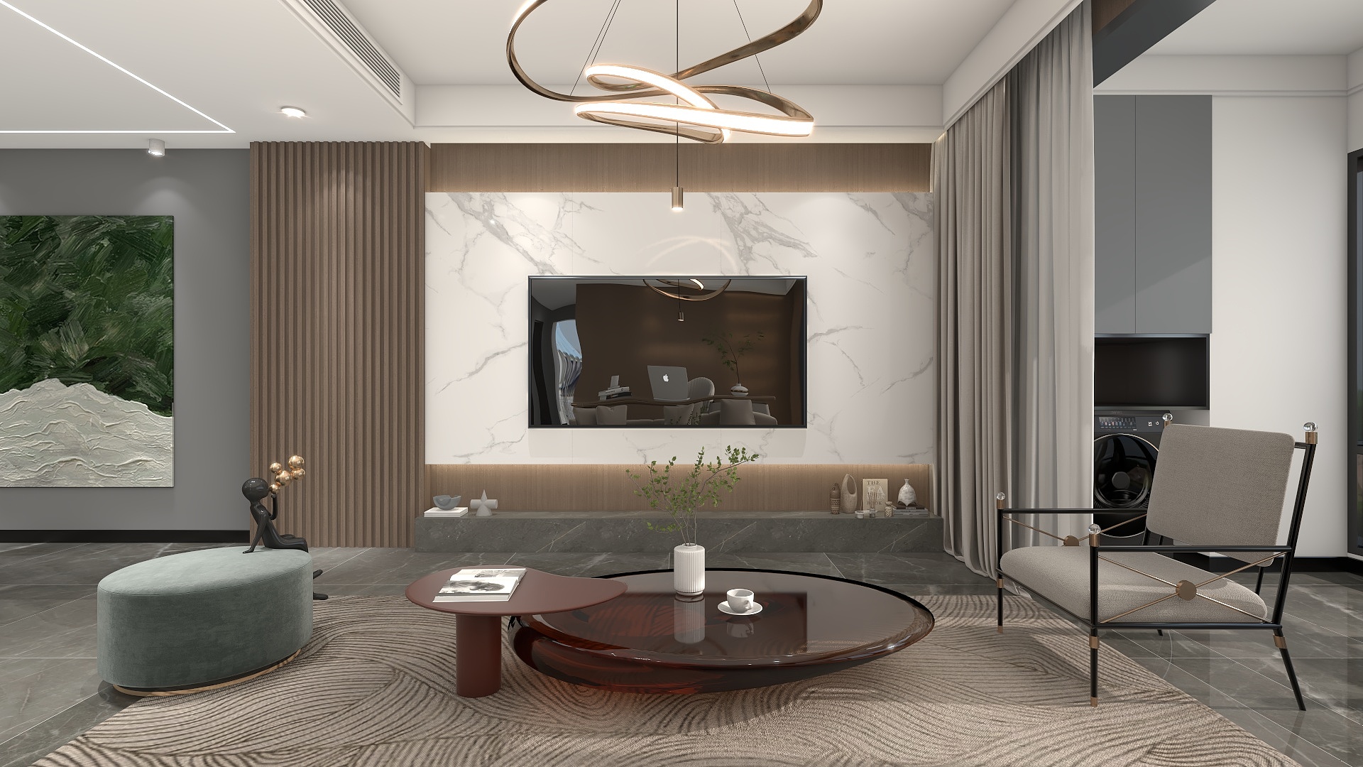 柳渡-新城玺樾高级感深色现代装修效果图