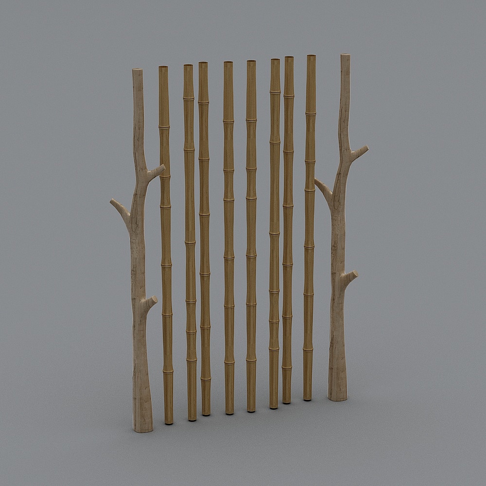 自然风民宿卧室卫生间-竹子隔断3D模型