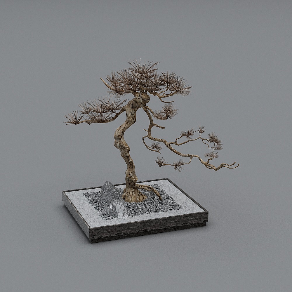 中式酒店中庭-中庭石头树景观组合3D模型