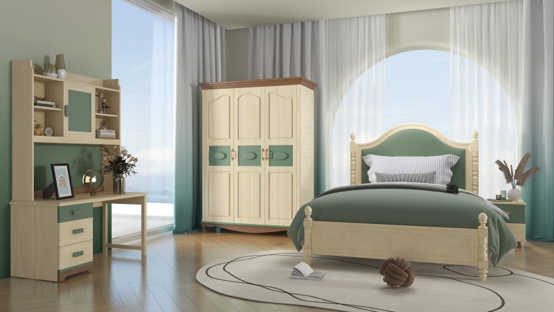 Tranquil Green & Wood Tone Bedroom Design