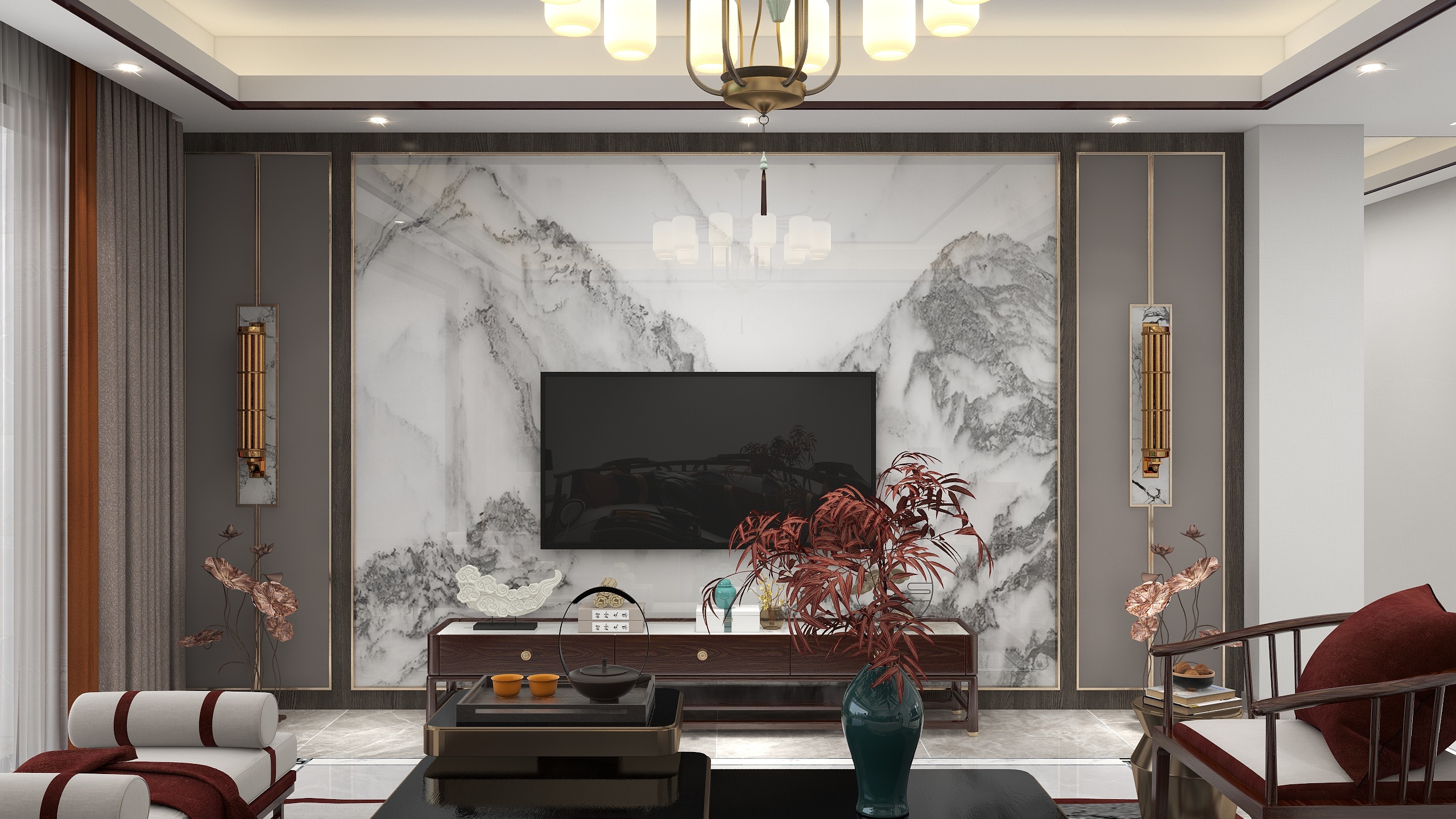 魏涛-信合海棠苑新中式三居装修效果图