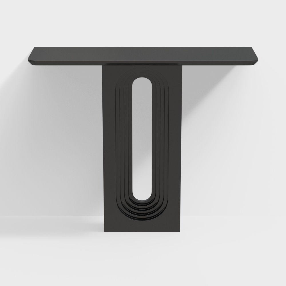 Table console moderne en bois noir étroit de 1200 mm avec guéridon géométrique