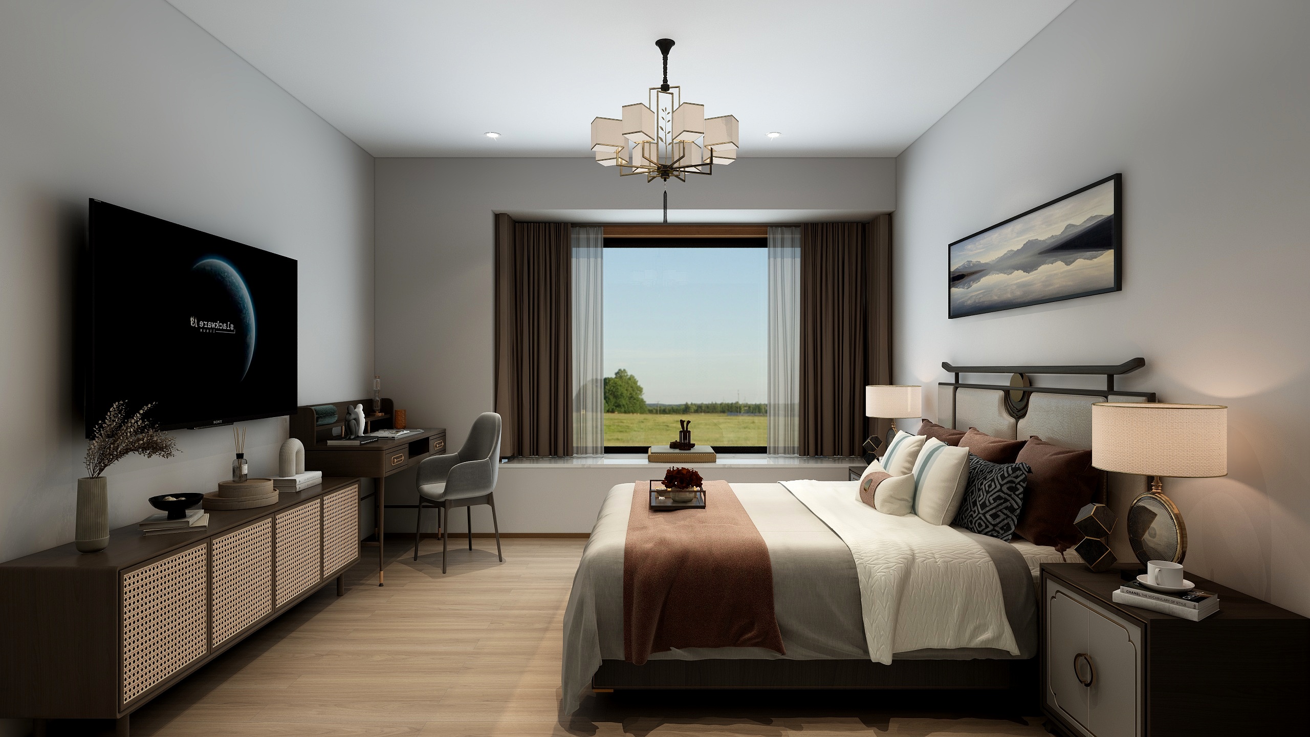 李青越-150方中式风格三居室装修效果图