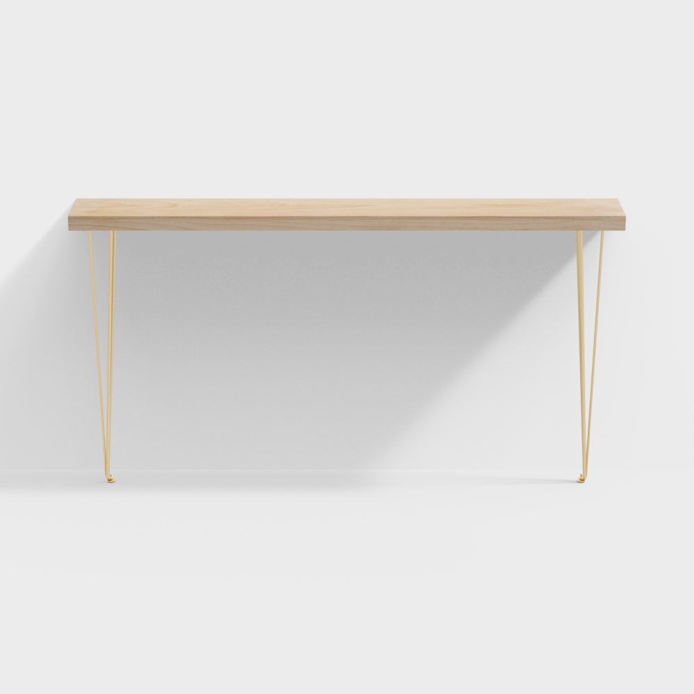 Table console rectangulaire étroite rustique naturelle de 1500 mm avec plateau en bois et pieds en métal