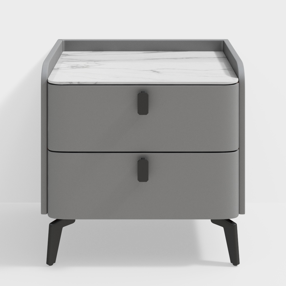 Grau Modern Luxus Nachttisch mit 2 Schubladen und gesinterter Steinplatte