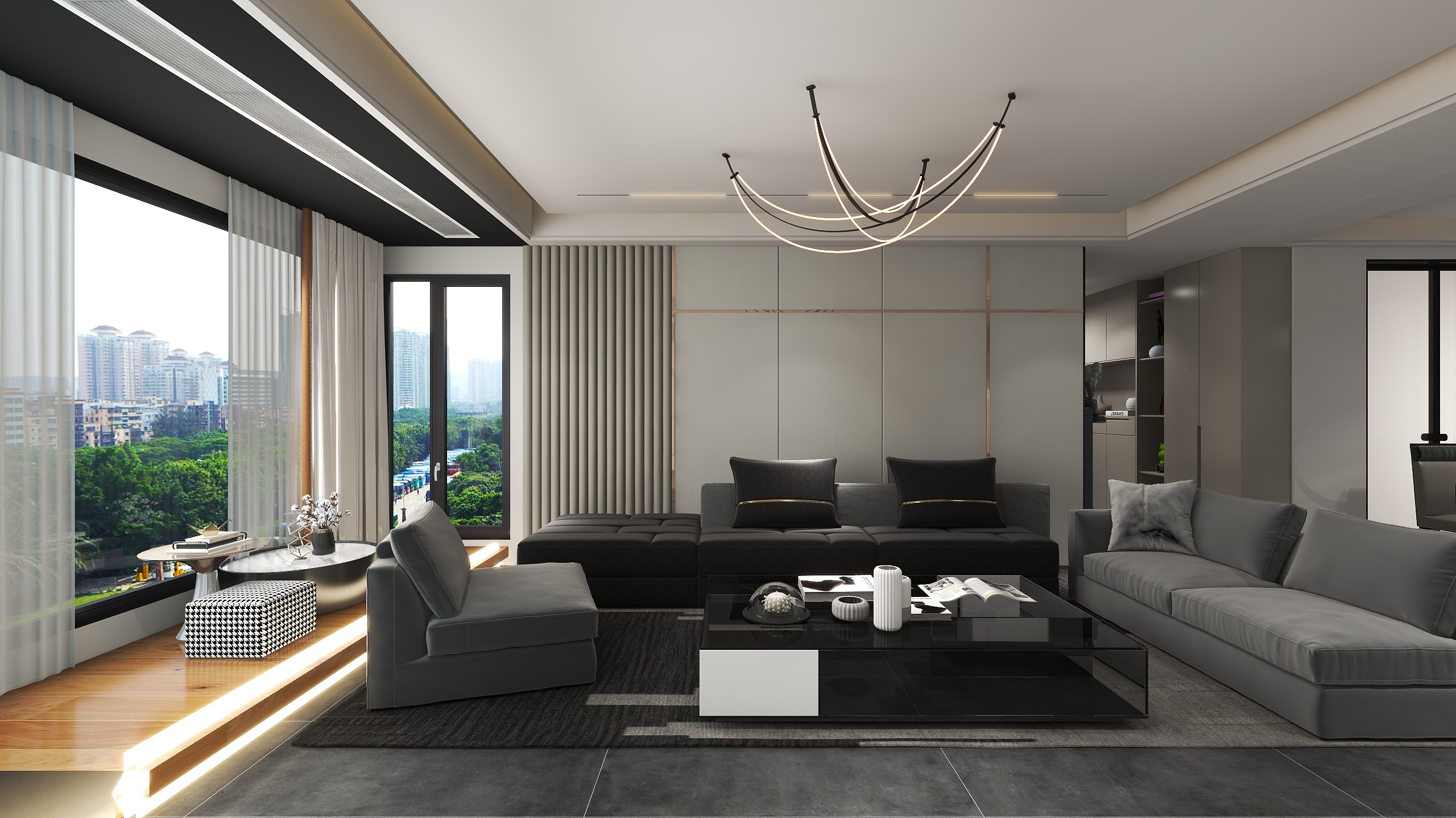 安木设计DESIGN-暗黑色系客餐厅-装修设计方案